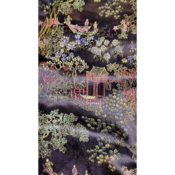 Vtg LA Parfait Chinese Floral Jacket Kimono Robe Black Medium - Picture 8 of 9